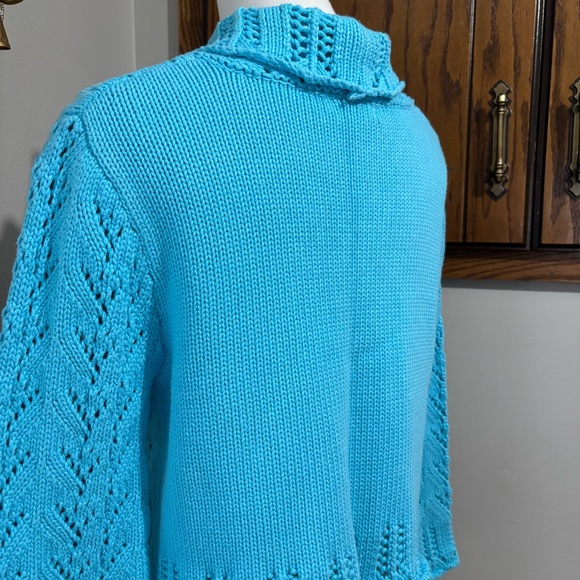 Vtg Blue Crochet Knit Open Front Cardigan Shrug Size Large Ruffles Y2K - Picture 6 of 11